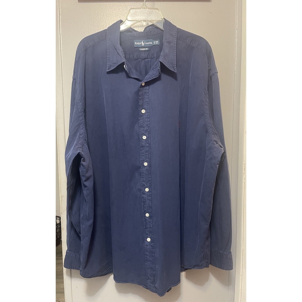 Ralph Lauren Men's Navy Blue Button Down Dress Shirt Size 3XB Soft, Lightweight